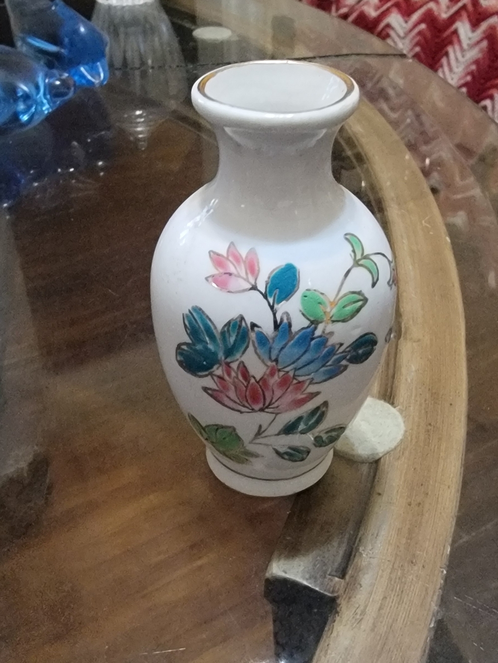 Two Hand-Painted Floral Ceramic Vase in White with Multicolor Accents